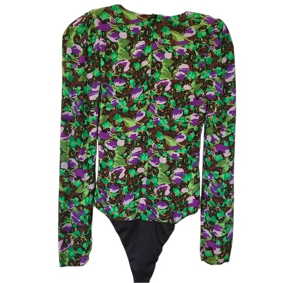 zara bodysuit long sleeve floral faux wrap bodysuit womens size S - Picture 3 of 6